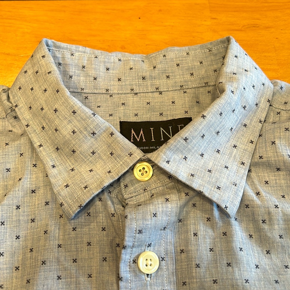 MINE Men’s L Blue w/ dark blue woven x Long sleeve button down EUC